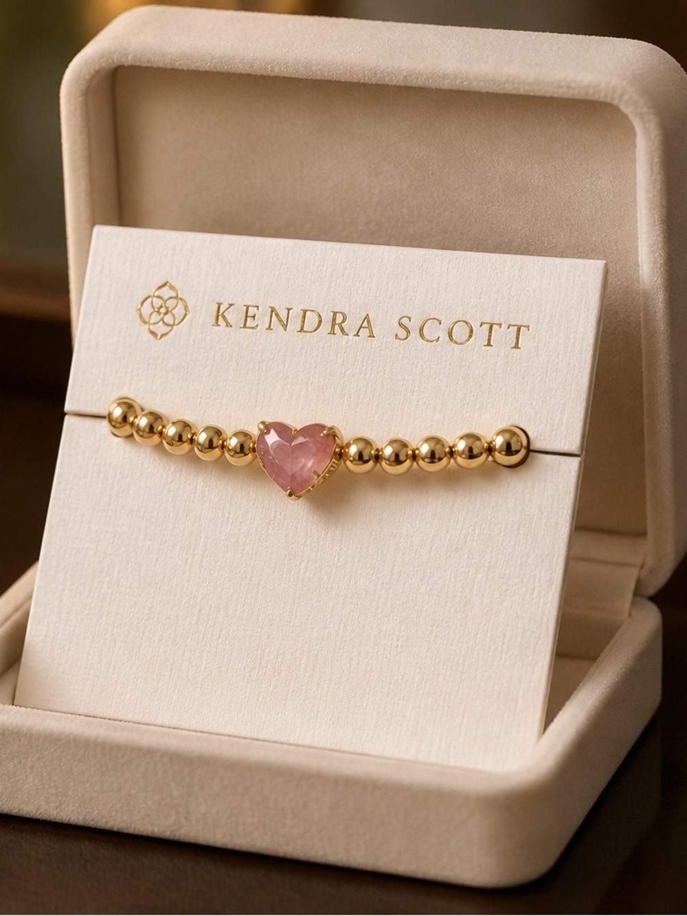 Kendra Scott Gold Beaded Bracelet with Pink Heart Center